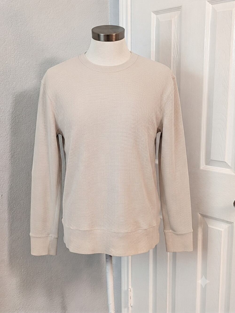Lululemon Shift Stitch Shirt Men XL ? Beige Waffle Knit Crew Pullover EUC